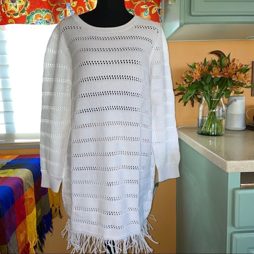 🆕 margaritaville long sleeve loose knit sweater w/ fringe, rib cuffs sz L - Picture 5 of 11